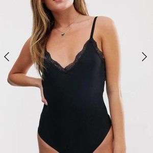 JDY ASOS | Alexis Black Lace Trim Rib Cami Body